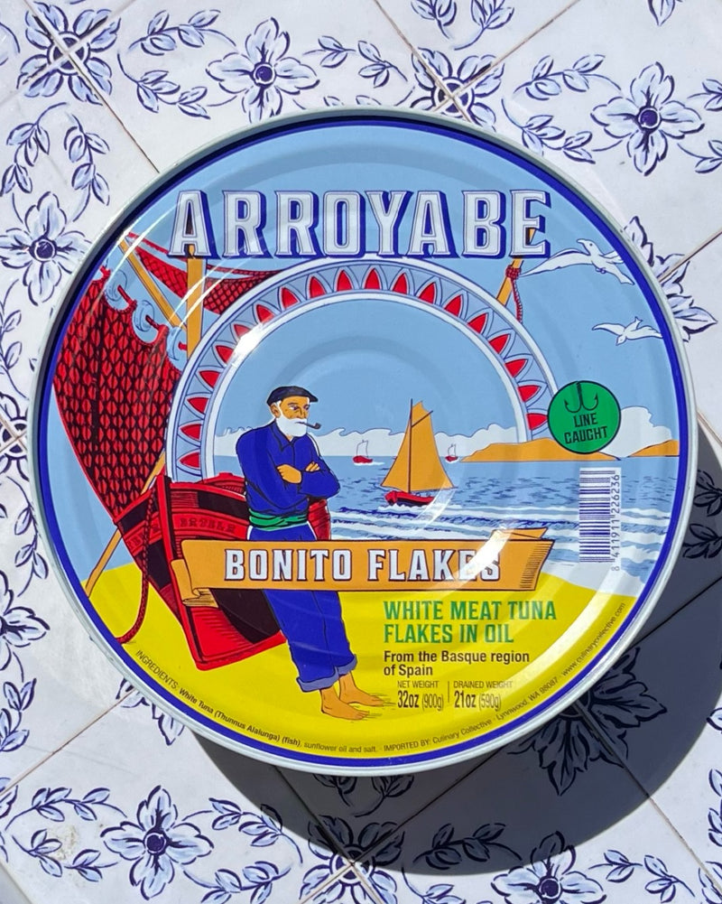 Arroyabe Bonito Flakes White Meat Tuna Flakes in Olive Oil, Basque, Spain 32 oz tin